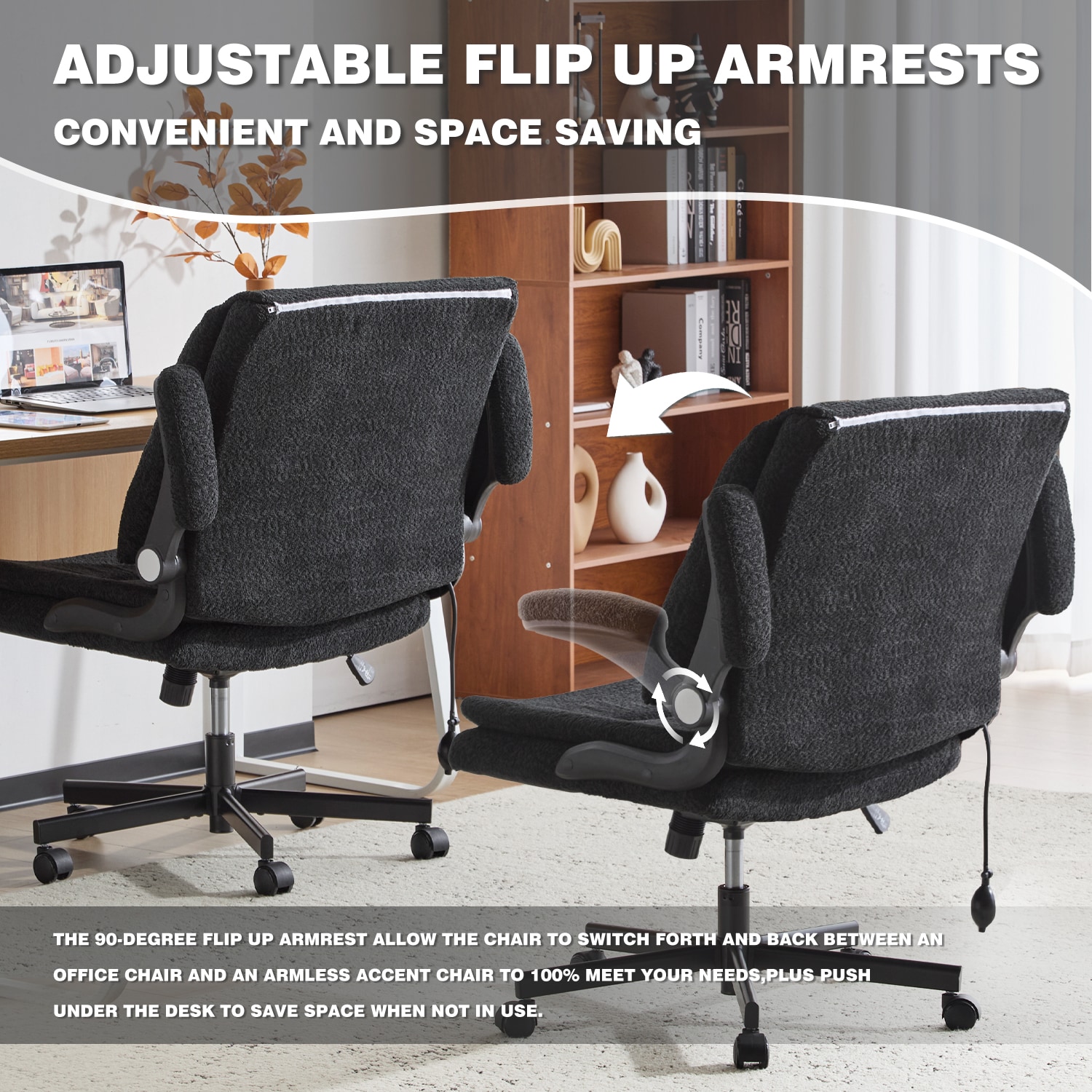 Ergonomic Office Chair With 2-in-1 Flip-Up Back, 25" Wide Seat, Airbag Lumbar Support, Flip-Up Armrests, Height Adjustable Towel Fabric Desk Chair_maomaolike.com